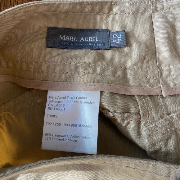 MARC AUREL KHAKI TAN CARGO WIDE LEG ZIPPER COTTON LINEN PANTS - Picture 9 of 14